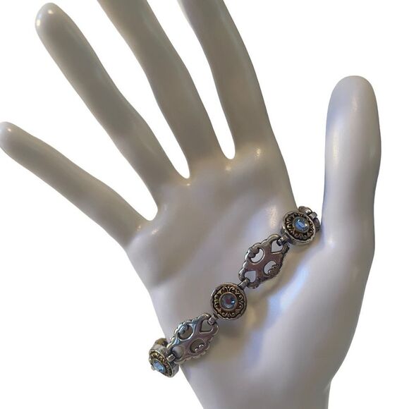 Vintage Brighton Silver & Lt. Blue Jeweled Intricately Designed Bracelet. - Picture 1 of 6
